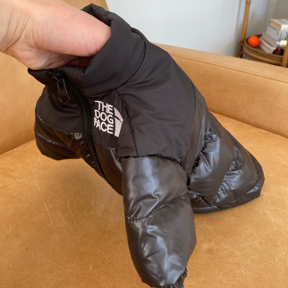 dog face "north face style" dog puffer jacket